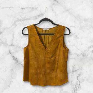 Anthropologie Calliope gold with blue and white dot pattern tank camisole small